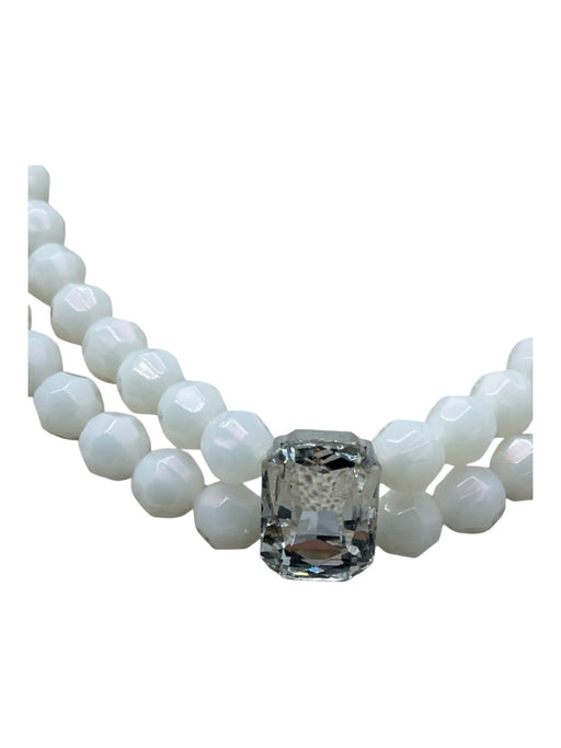 Fairchild Baldwin White facetated beads Clear Stone Multi Strand Collar Necklace White