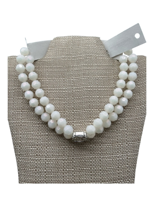 Fairchild Baldwin White facetated beads Clear Stone Multi Strand Collar Necklace White