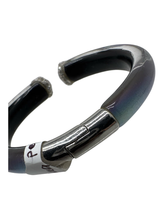 Alexis Bittar Iredescent Crystal Lucite Hinge clasp Faceted Stone Cuff Bracelet Iredescent