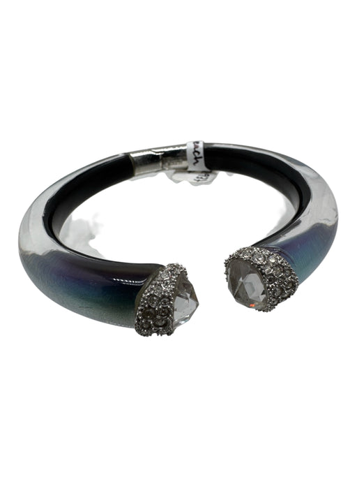 Alexis Bittar Iredescent Crystal Lucite Hinge clasp Faceted Stone Cuff Bracelet Iredescent