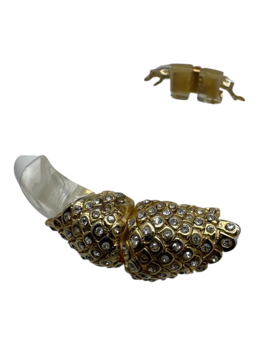 Alexis Bittar Clear & Gold Crystal Lucite Hinge clasp Pave Cluster Cuff Bracelet Clear & Gold