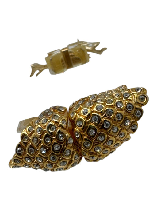 Alexis Bittar Clear & Gold Crystal Lucite Hinge clasp Pave Cluster Cuff Bracelet Clear & Gold