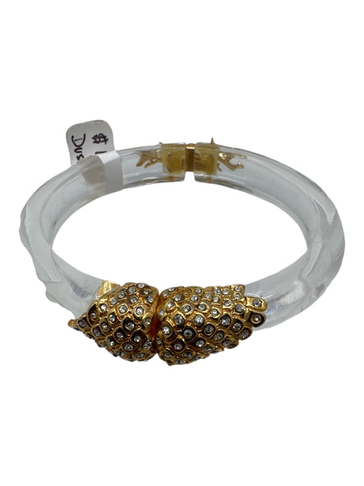 Alexis Bittar Clear & Gold Crystal Lucite Hinge clasp Pave Cluster Cuff Bracelet Clear & Gold