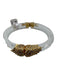 Alexis Bittar Clear & Gold Crystal Lucite Hinge clasp Pave Cluster Cuff Bracelet Clear & Gold