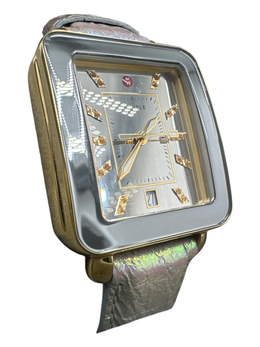 Michele Mixed Metal & Pink Stainless Steel & Leather Iridescent Topaz Watches Mixed Metal & Pink