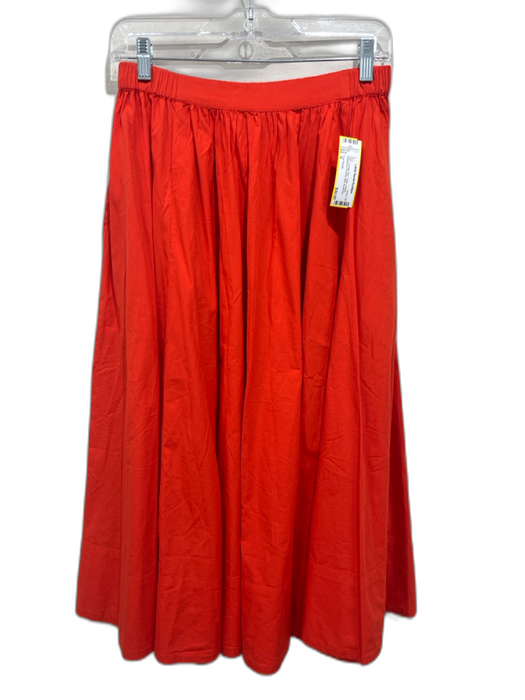 Free People Size S Orange Red Cotton Elastic Waistband Pockets Midi Skirt Orange Red / S
