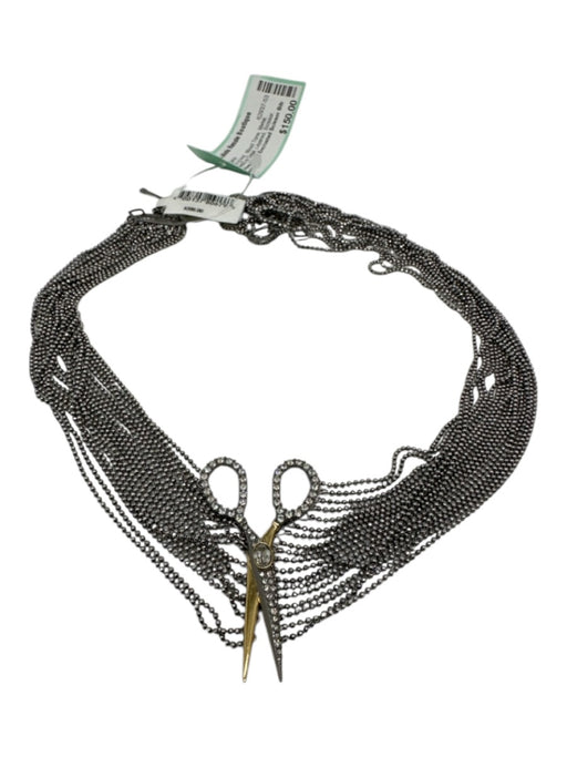 Alexis Bittar Mixed Tone Metal Rhinestone Detail Layered Scissor Necklace Mixed Tone