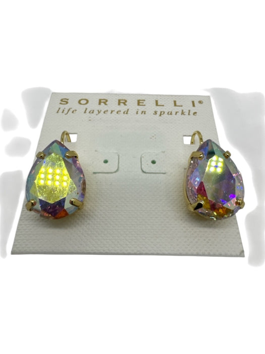 Sorrelli Gold Tone & Multi Crystal Faceted Teardrop Dangle Fish Hook Earrings Gold Tone & Multi