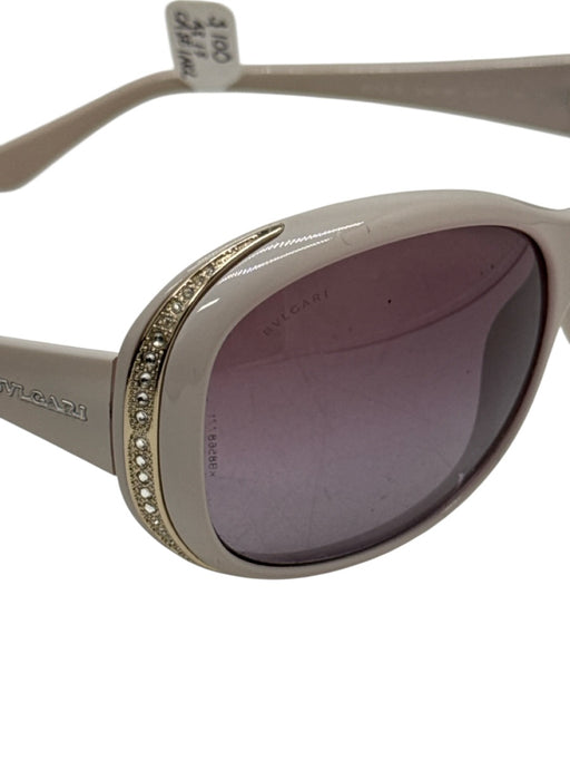 Bvlgari Off White & Pink Acetate Rhinestone Detail Round Sunglasses Off White & Pink