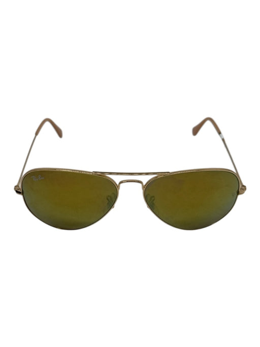 Ray Ban Gold Tone & Yellow Metal Mirror Lens Aviator Sunglasses Gold Tone & Yellow
