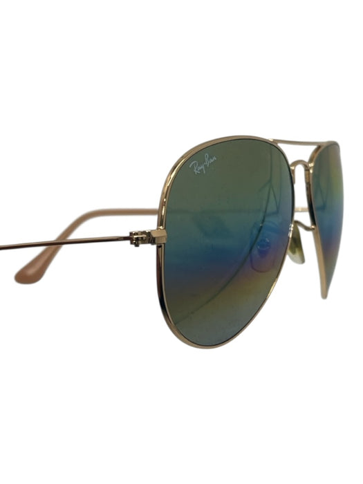 Ray Ban Gold Tone & Multi Metal Mirror Lens Aviator Gradient Rainbow Sunglasses Gold Tone & Multi