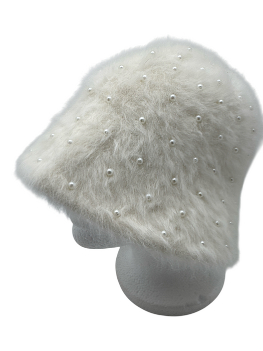 Lele Sadoughi White Polyester Pearl Bucket Hat White / One Size
