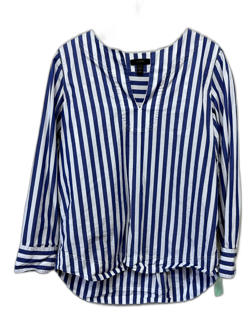 J. Crew Size XS Blue & White Cotton Striped Long Sleeve V Neck Top Blue & White / XS