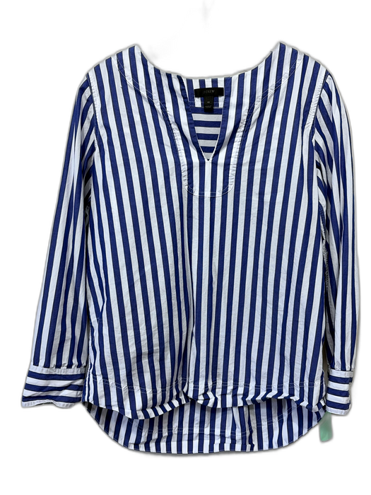 J. Crew Size XS Blue & White Cotton Striped Long Sleeve V Neck Top Blue & White / XS