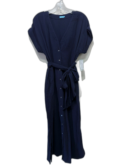 J. McLaughlin Size S Navy Blue Cotton Gauze Cap Sleeve Button Front V Neck Dress Navy Blue / S
