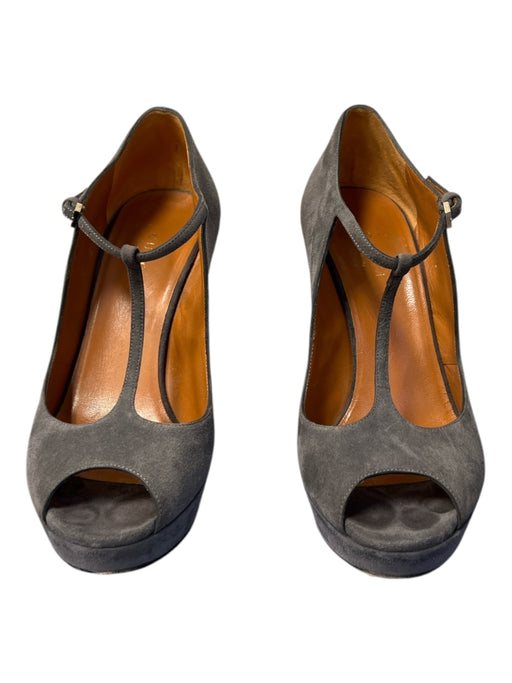 Gucci Shoe Size 37 Gray Suede T Strap Platform Peep Toe ankle strap Shoes Gray / 37