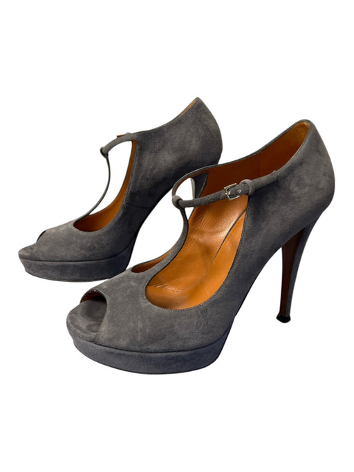 Gucci Shoe Size 37 Gray Suede T Strap Platform Peep Toe ankle strap Shoes Gray / 37