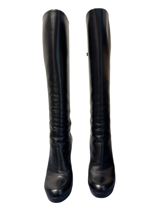 Gucci Shoe Size 37.5 Black Leather Stiletto Platform Back Zip knee high Boots Black / 37.5
