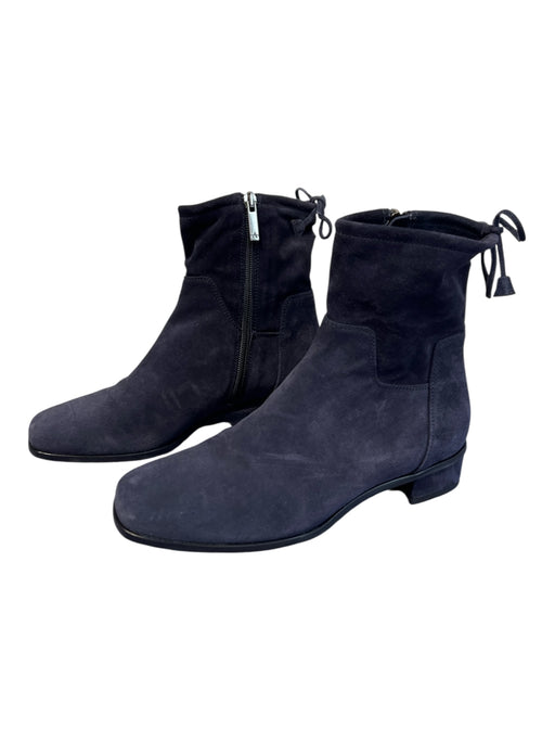 Aquatalia Shoe Size 7 Navy Suede Square Toe Block Heel Side Zip Booties Navy / 7