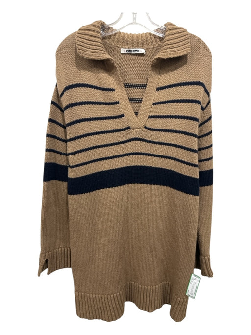 Ciao Lucia Size Small Tan & Navy Wool Blend Long Sleeve Striped Knit Dress Tan & Navy / Small
