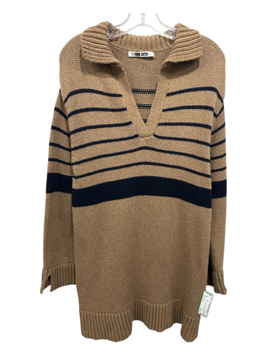 Ciao Lucia Size Small Tan & Navy Wool Blend Long Sleeve Striped Knit Dress Tan & Navy / Small