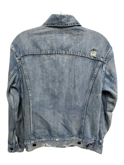 ABLE Size Medium Medium Wash Cotton Denim Button Front Distressed Collar Jacket Medium Wash / Medium