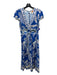 Farm Rio Size Large Blue & White Linen Blend Short Sleeve Floral Midi Dress Blue & White / Large