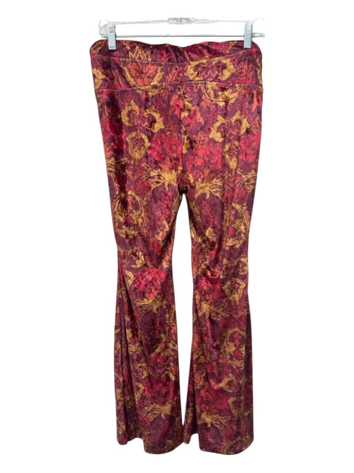 Free People Size M Burgundy & Yellow Polyester Blend Velvet Floral Flare Pants Burgundy & Yellow / M
