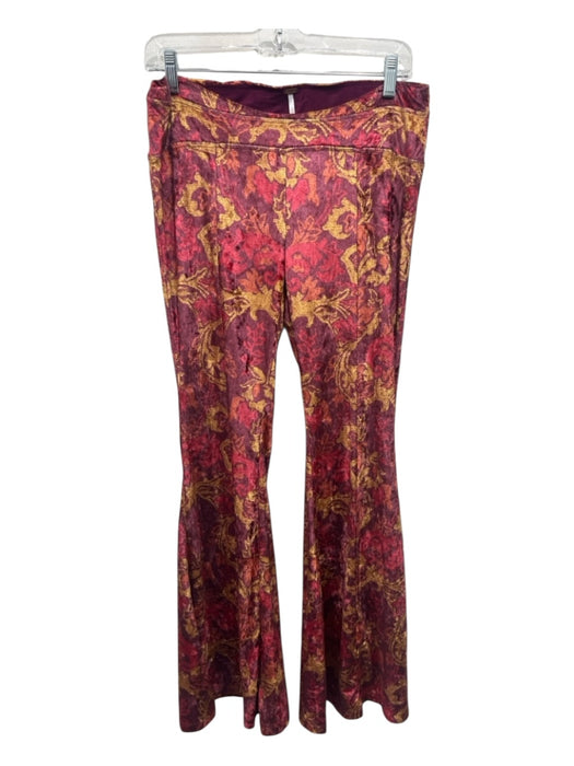 Free People Size M Burgundy & Yellow Polyester Blend Velvet Floral Flare Pants Burgundy & Yellow / M