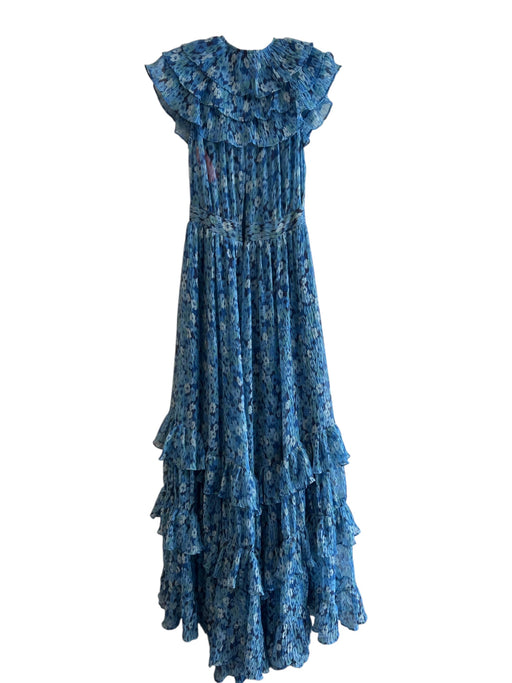 Sabina Musayev Size XS Blue Polyester Short Sleeve Ruffle Detail V Neck Dress Blue / XS
