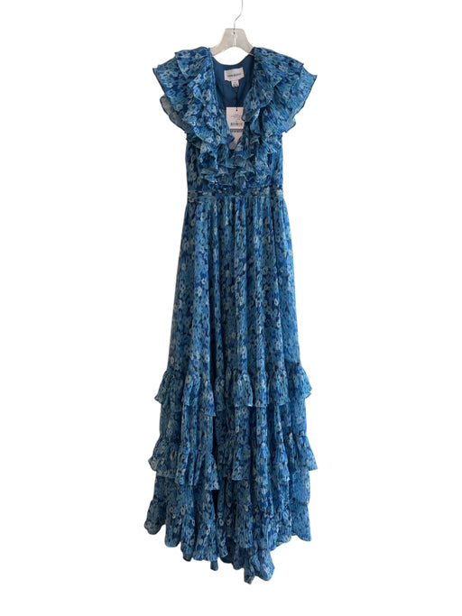 Sabina Musayev Size XS Blue Polyester Short Sleeve Ruffle Detail V Neck Dress Blue / XS