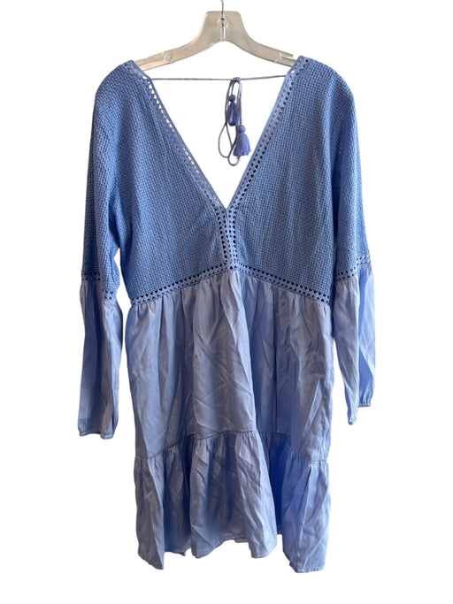 Walker & Wade Size XS Blue Cotton Knit Long Sleeve V Neck Tie Detail Dress Blue / XS
