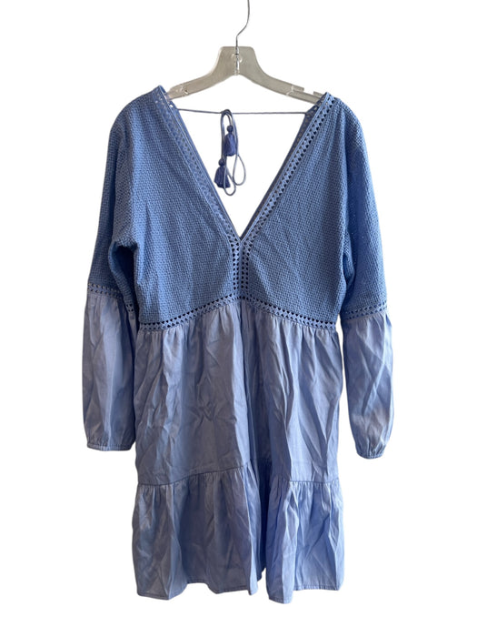 Walker & Wade Size XS Blue Cotton Knit Long Sleeve V Neck Tie Detail Dress Blue / XS