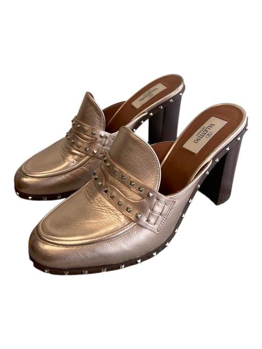 Valentino Shoe Size 39 Metallic Pink Leather Almond Toe Spike Detail Mules Shoes Metallic Pink / 39