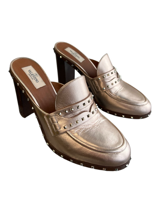 Valentino Shoe Size 39 Metallic Pink Leather Almond Toe Spike Detail Mules Shoes Metallic Pink / 39