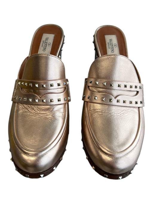 Valentino Shoe Size 39 Metallic Pink Leather Almond Toe Spike Detail Mules Shoes Metallic Pink / 39