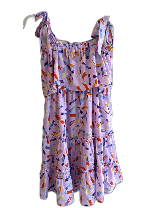 Joy Joy Size S Purple & Multi Polyester Tie Strap Abstract Print Tiered Dress Purple & Multi / S