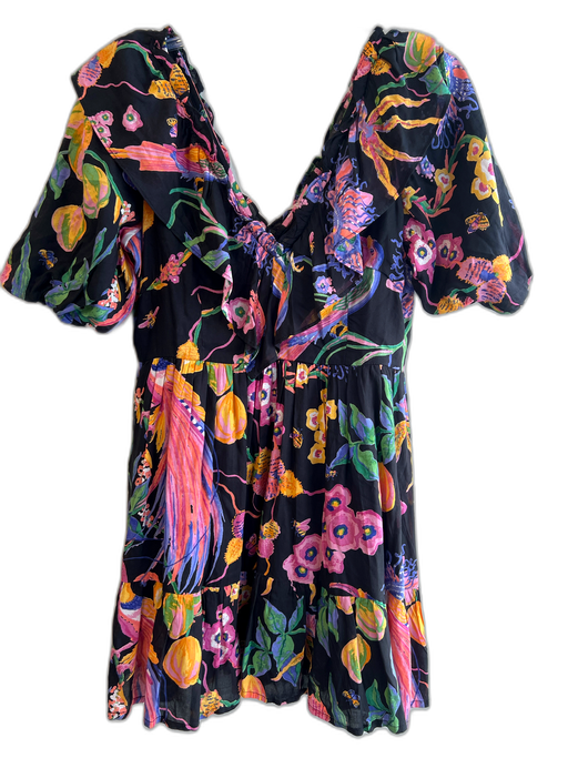 Banjanan Size S Black Pink & Multi Viscose Short Sleeve Floral Print Dress Black Pink & Multi / S