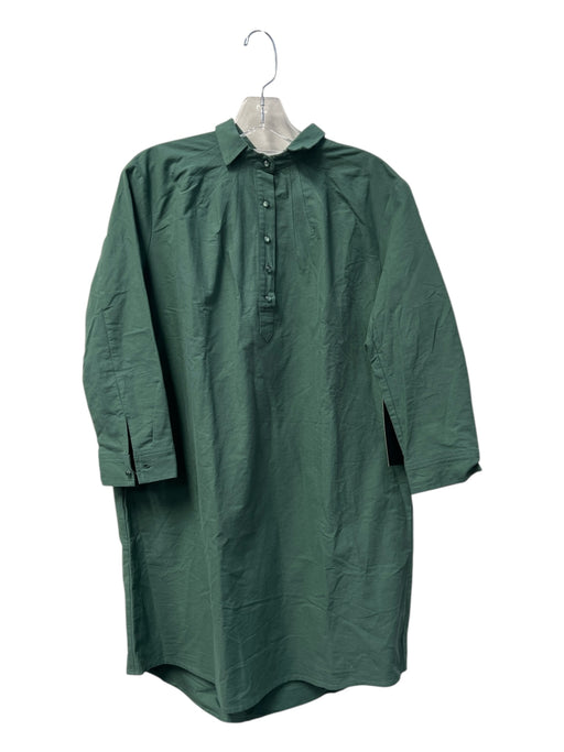 Pomander Place Size XS Forest Green Cotton Collar Half Button Long Sleeve Dress Forest Green / XS
