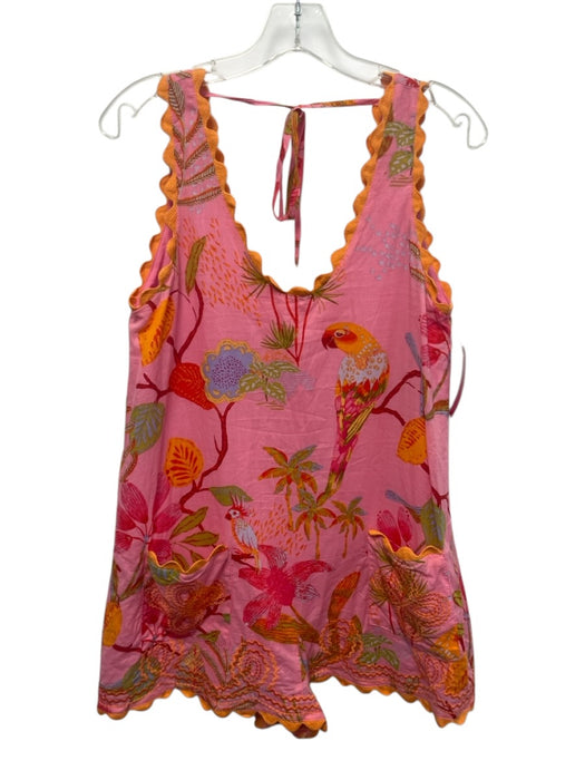 J. Marie Size S Pink & Multi Cotton Sleeveless Scalloped Front Pockets Romper Pink & Multi / S