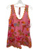 J. Marie Size S Pink & Multi Cotton Sleeveless Scalloped Front Pockets Romper Pink & Multi / S