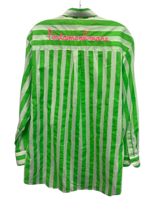 MC2 Saint Barth Size M Green & White Cotton Striped Button Up Top Green & White / M
