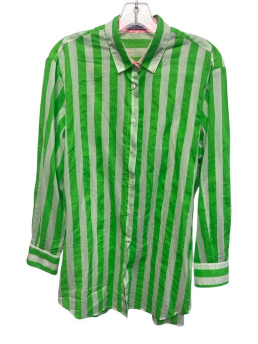 MC2 Saint Barth Size M Green & White Cotton Striped Button Up Top Green & White / M
