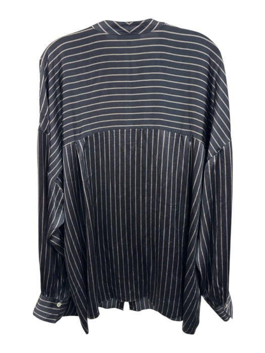 Vince Size XXXL Blue & White Silk Button Up Long Sleeve Top Blue & White / XXXL