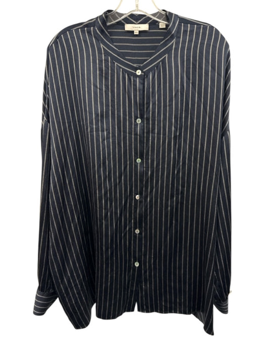 Vince Size XXXL Blue & White Silk Button Up Long Sleeve Top Blue & White / XXXL