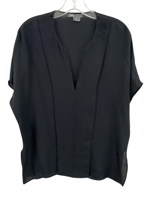 Vince Size XS Black Silk Short Sleeve Pleat Top Black / XS