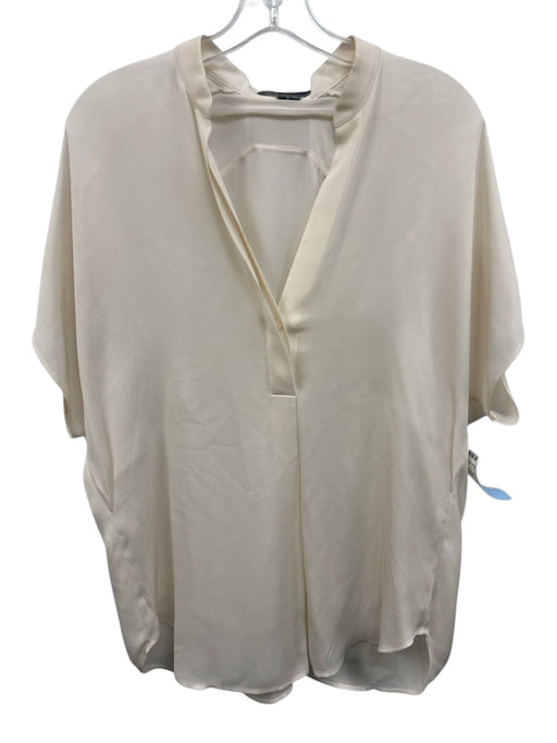 Vince Size S Cream Silk Sheer Short Sleeve V Neck Top Cream / S