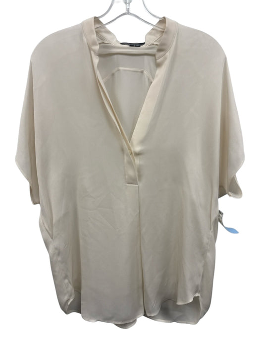 Vince Size S Cream Silk Sheer Short Sleeve V Neck Top Cream / S