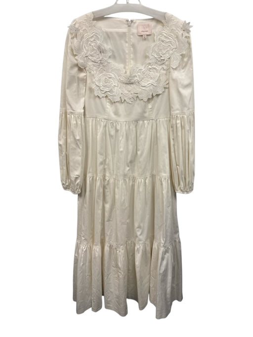 Cinq a Sept Size 4 White Cotton Blend Lace Detail Long Sleeve Maxi Dress White / 4