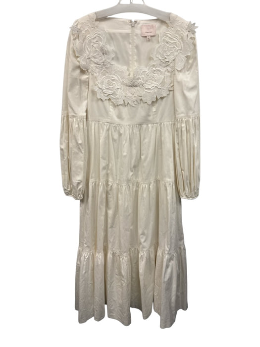 Cinq a Sept Size 4 White Cotton Blend Lace Detail Long Sleeve Maxi Dress White / 4